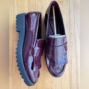 Sarto Burgundy Patent Leather Loafers with Fringe
